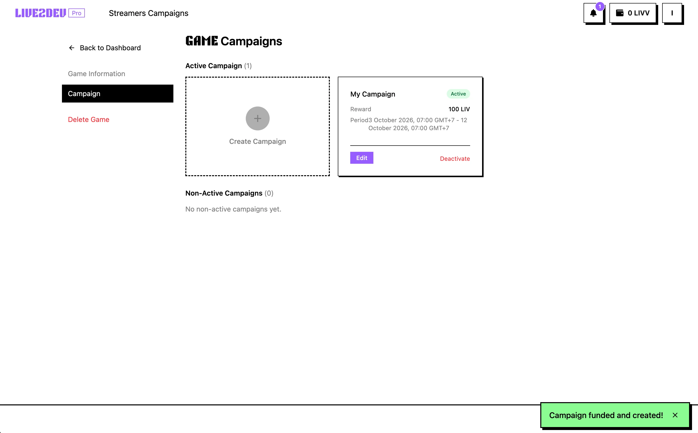 Campaign aktif di halaman campaigns