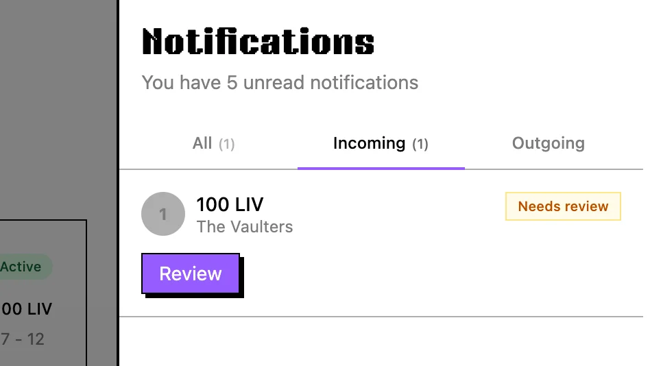 Incoming notification with submission to review