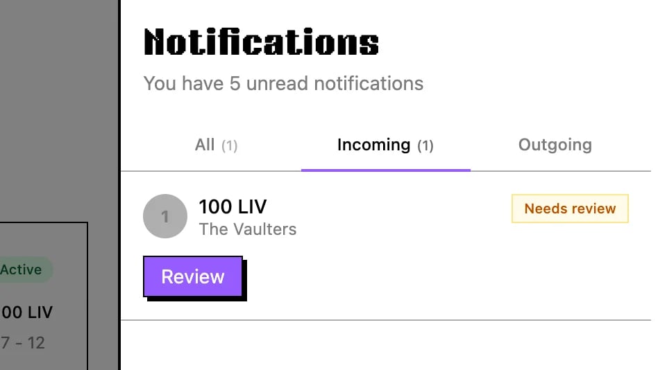 Incoming notification with submission to review