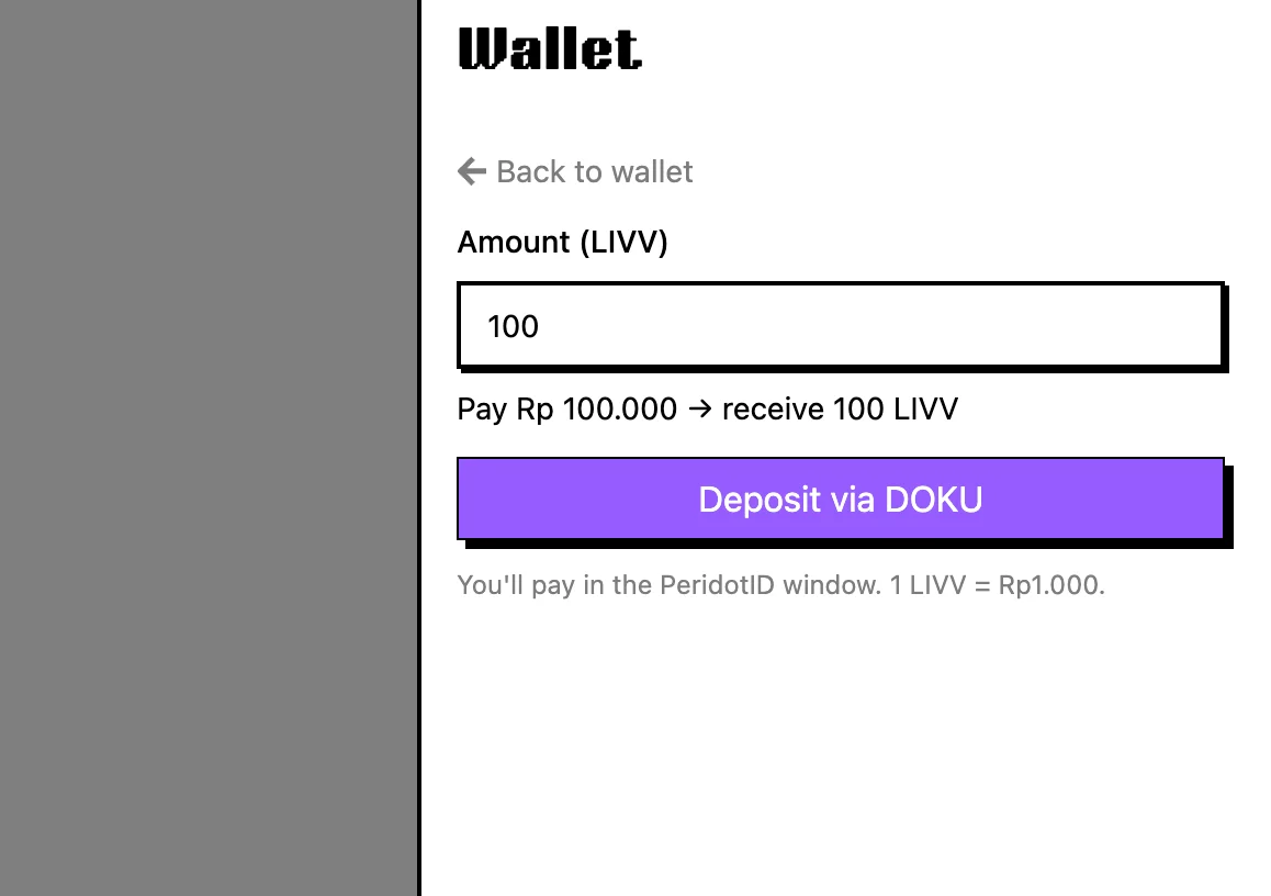Enter the deposit amount in LIVV