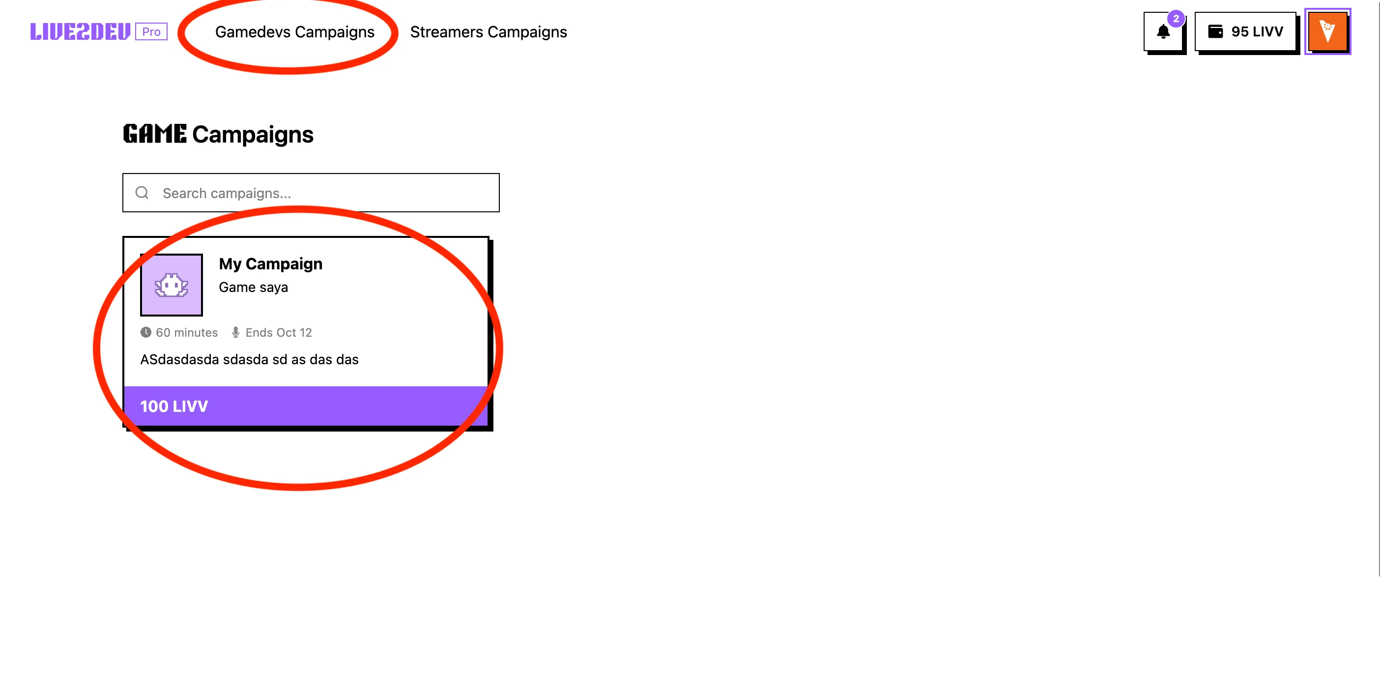 Daftar campaign gamedevs berisi game untuk dimainkan