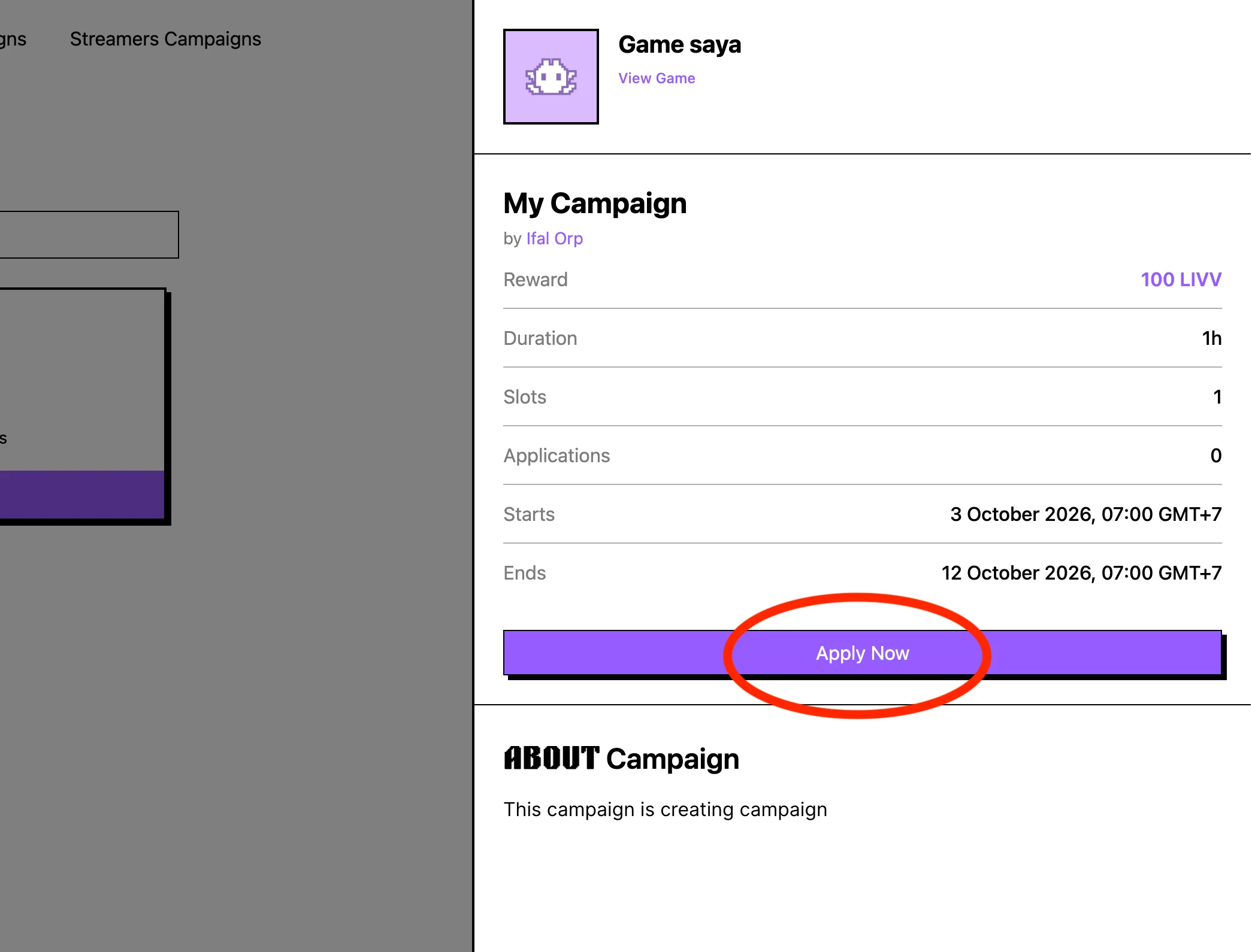 Detail game campaign dengan reward dan jadwal