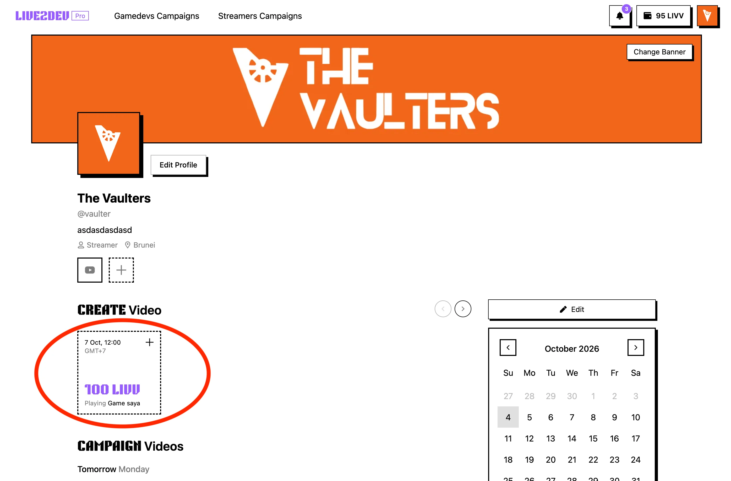 Entri dasbor untuk membuat video campaign
