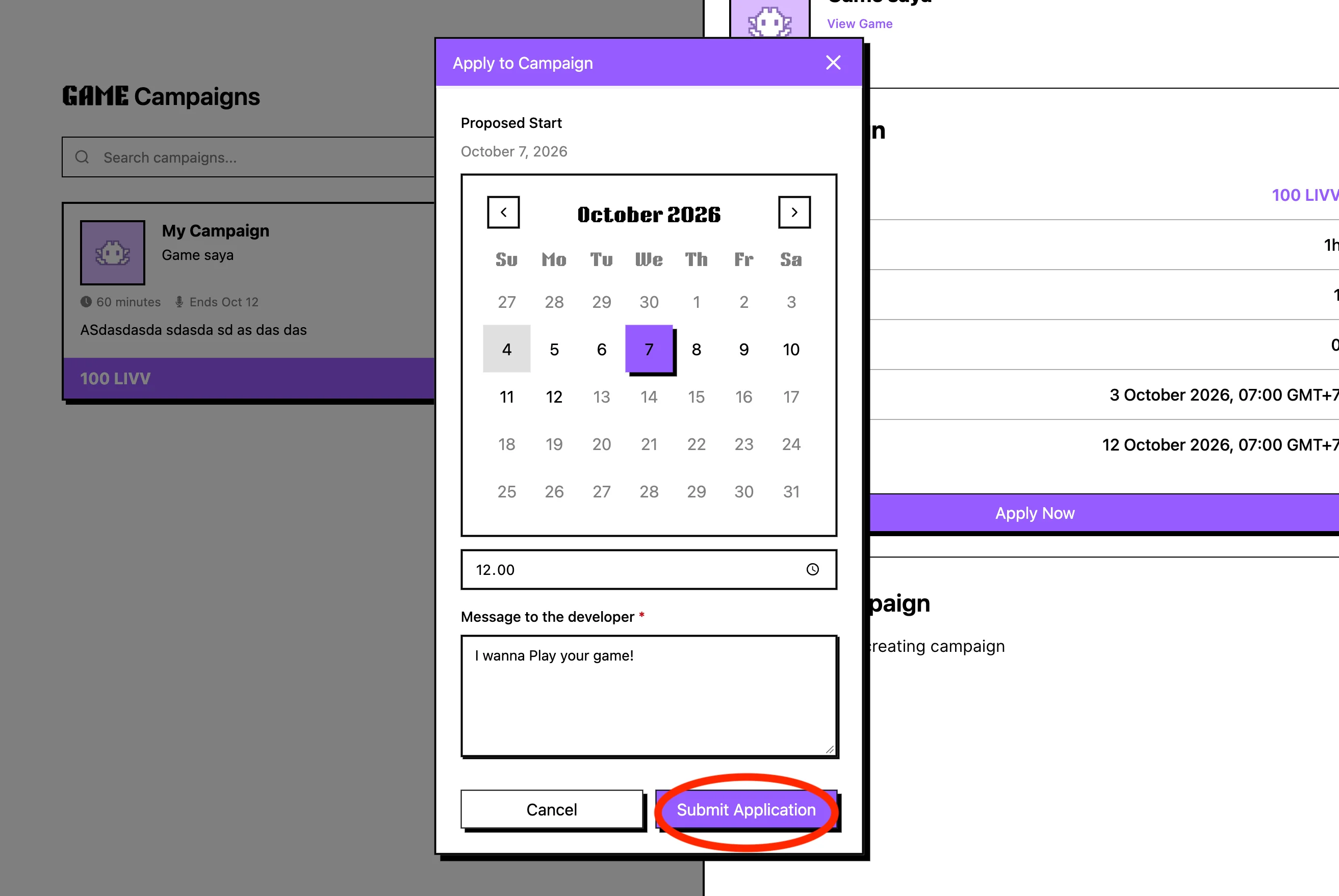 Formulir aplikasi untuk game campaign