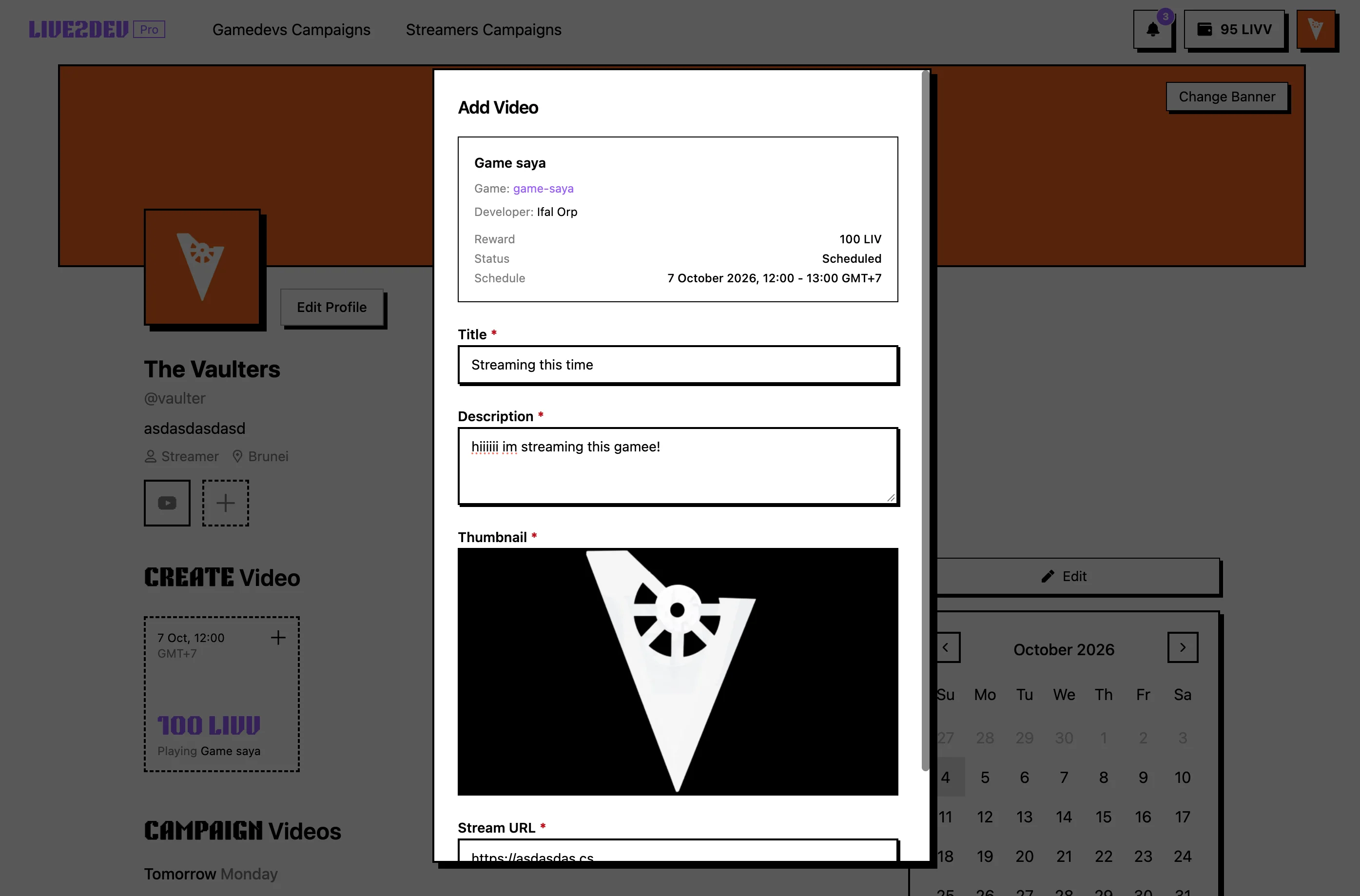 Formulir video dan streaming untuk submission