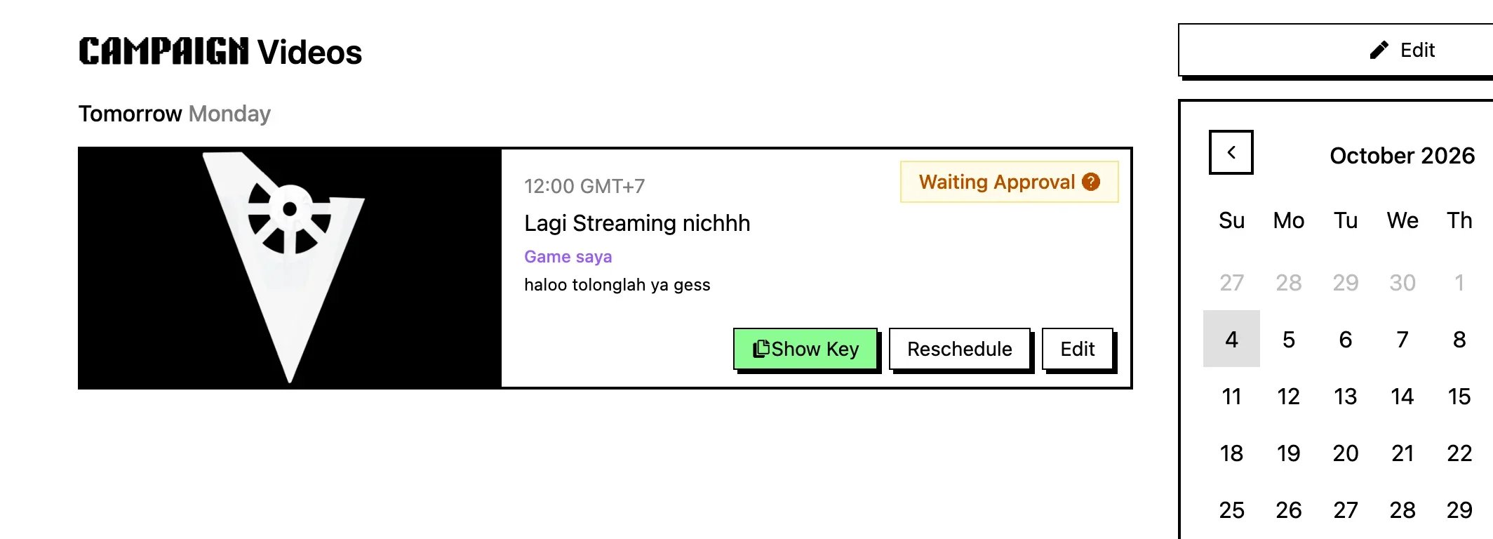Campaign Videos with game key and video status