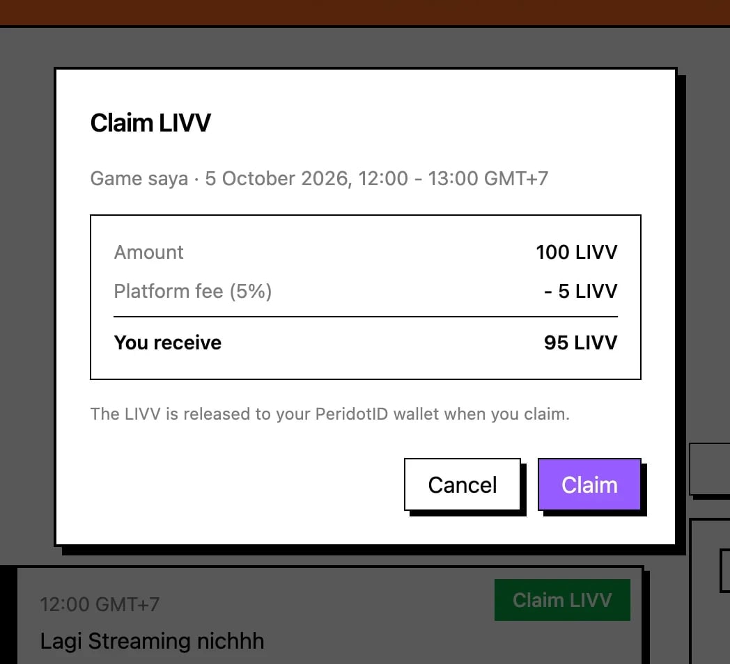 Claim dialog with payout breakdown