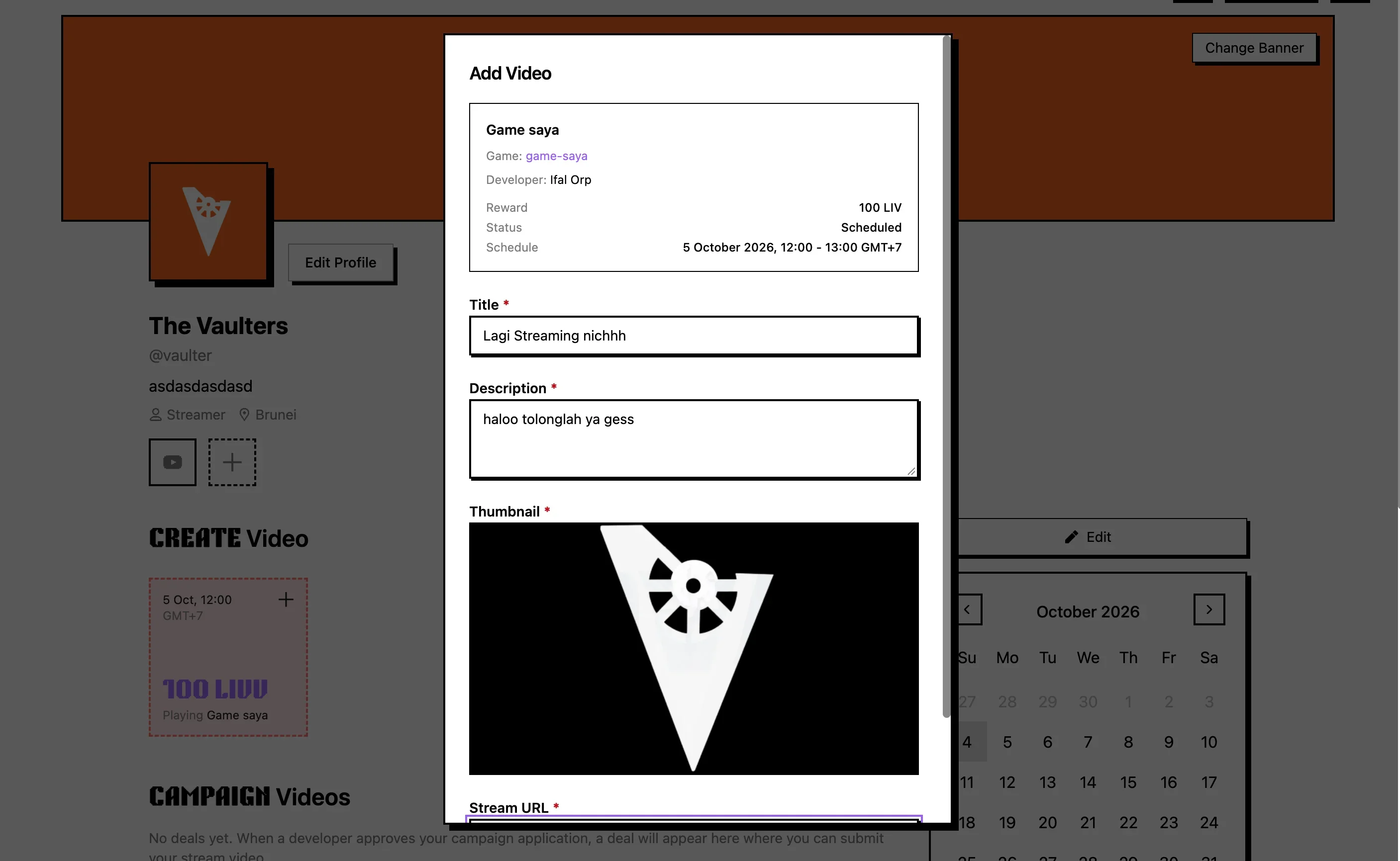 Fill in the video and streaming forms