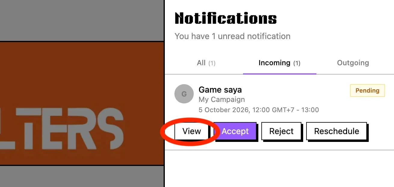 Incoming notification with developer application