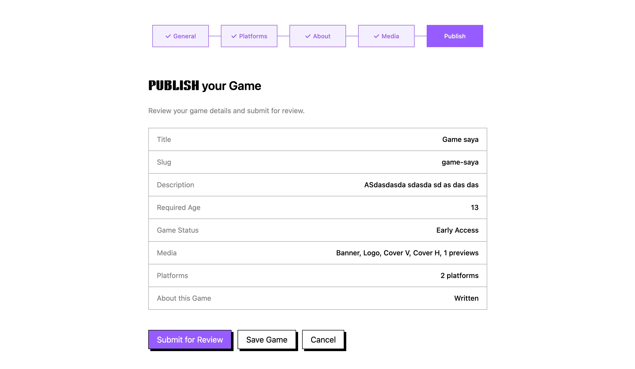 Simpan atau ajukan game