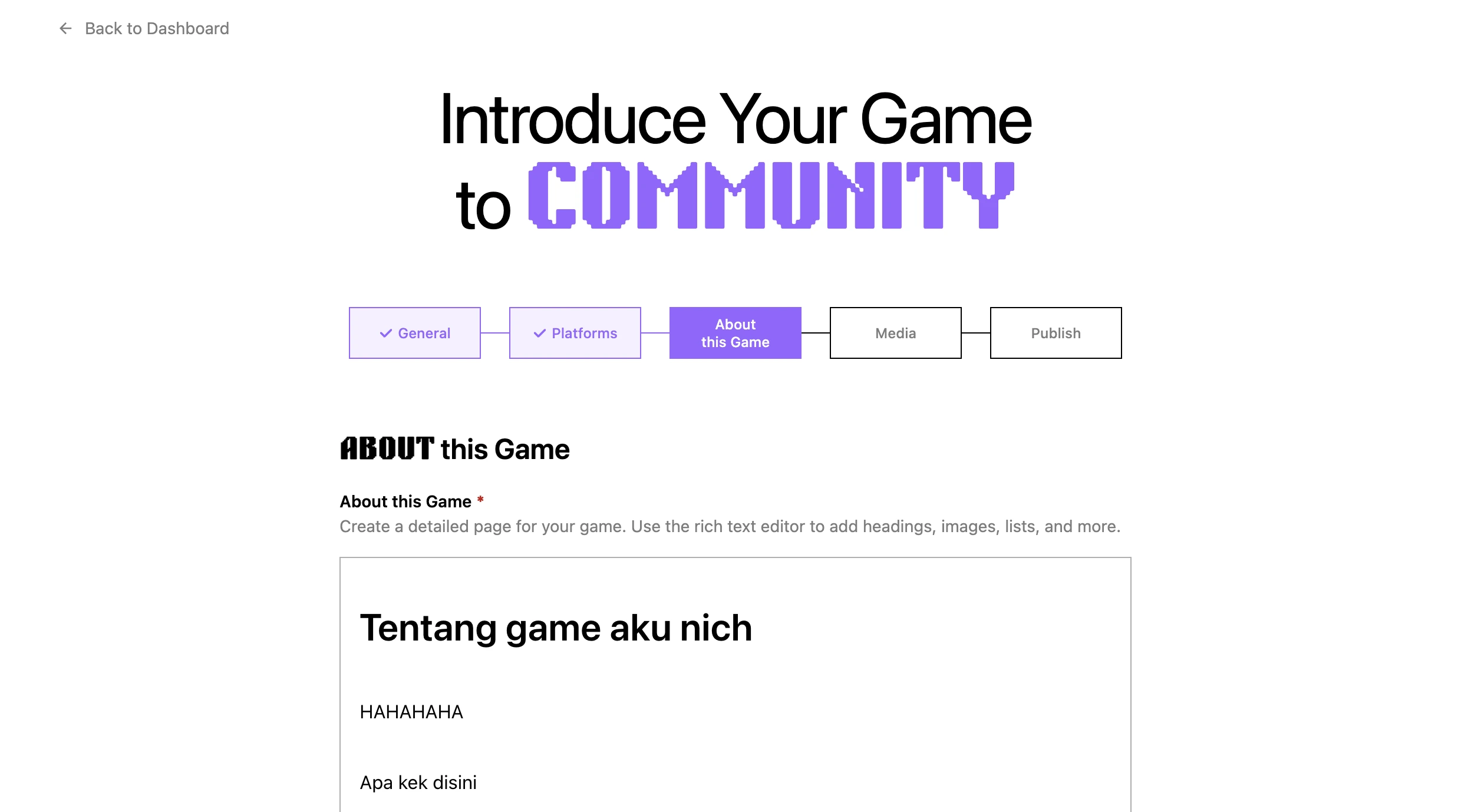 Update about this game