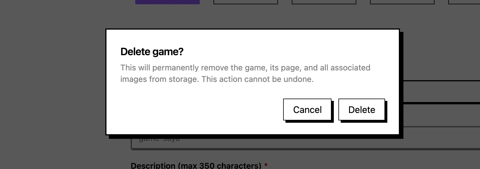 Confirm game deletion