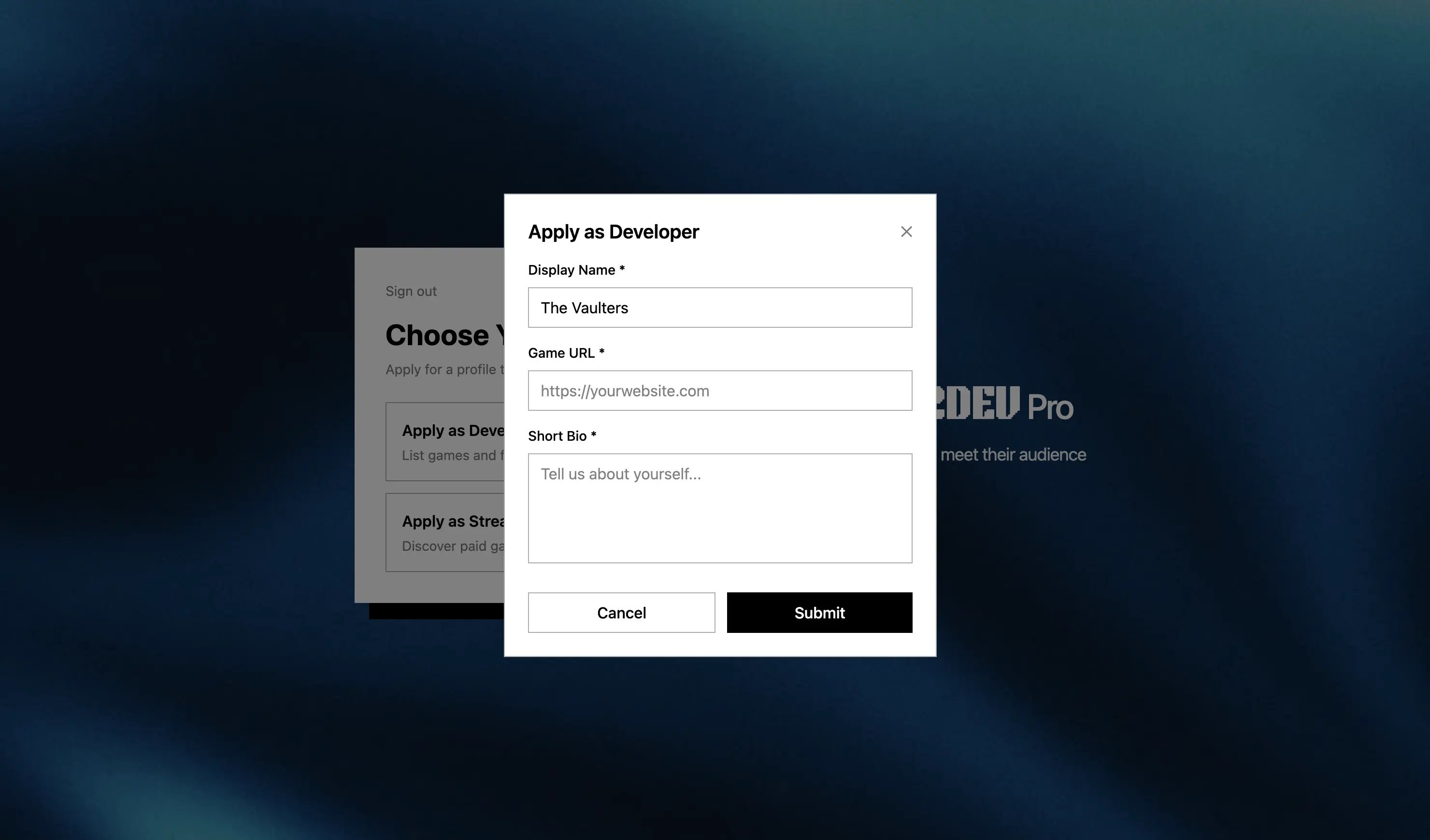 Apply as Developer
form