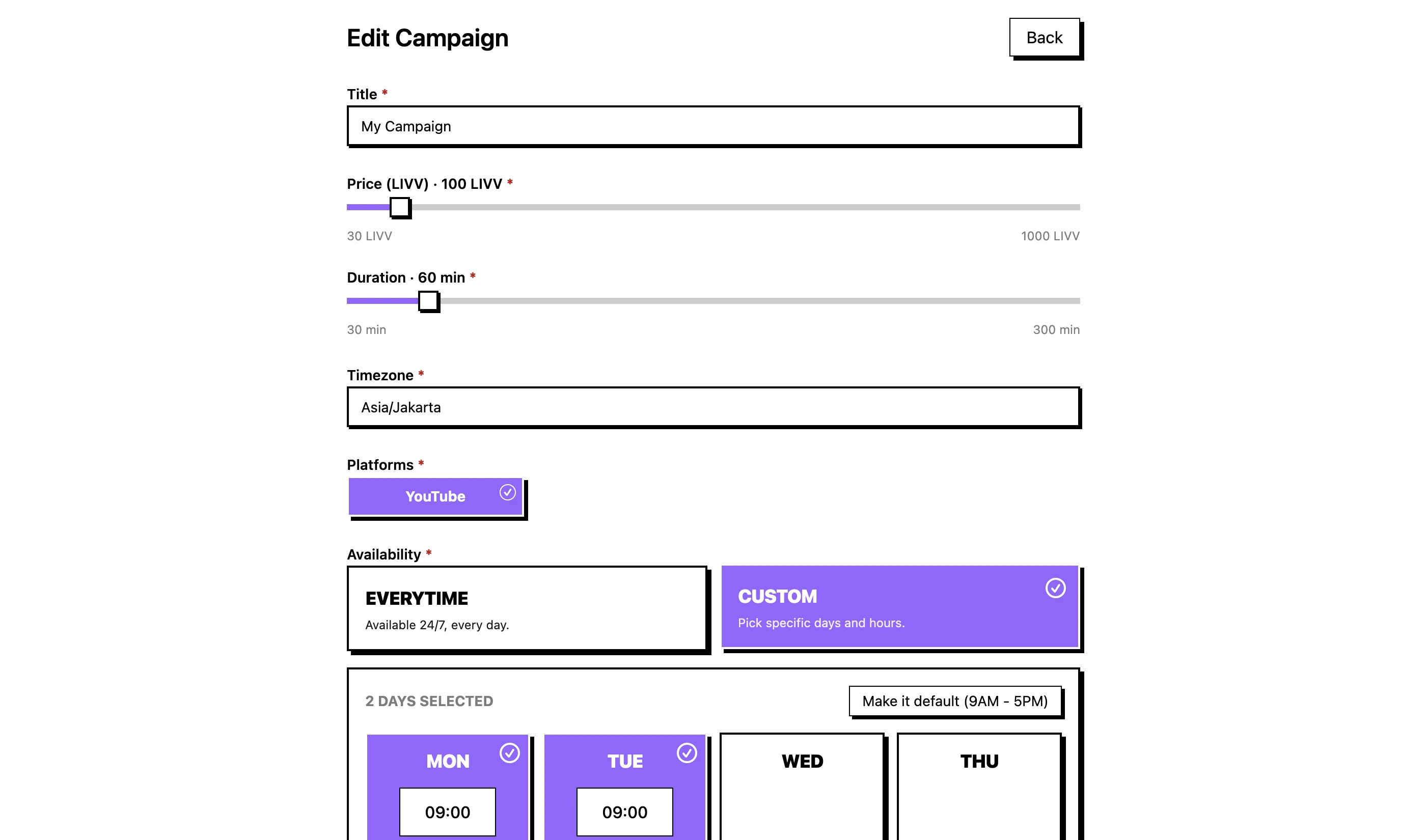 Pengaturan availability campaign