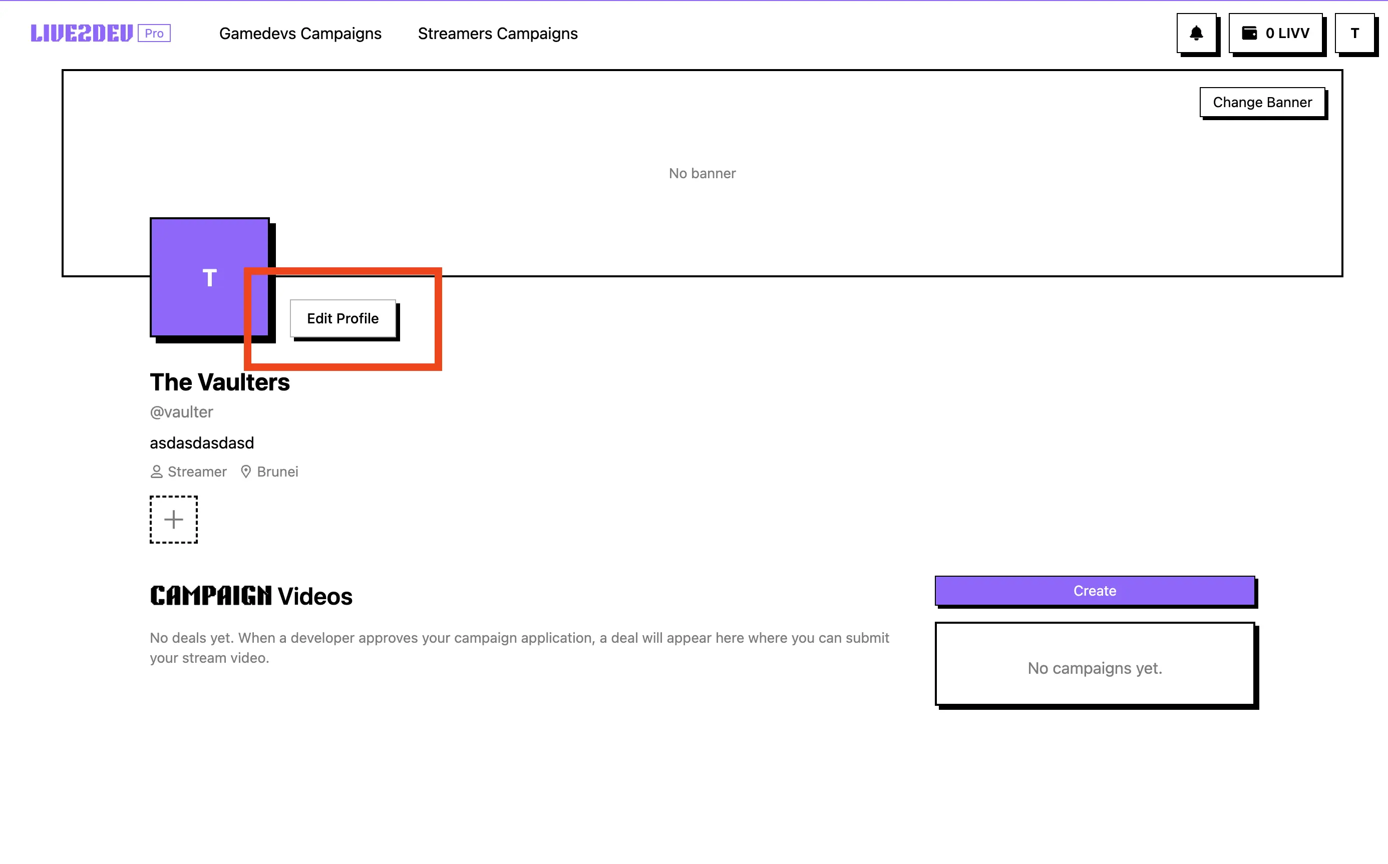 Edit profile dialog