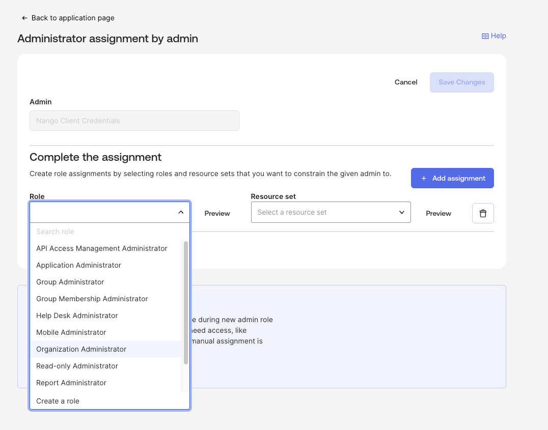 Administrator assignment dropdown
