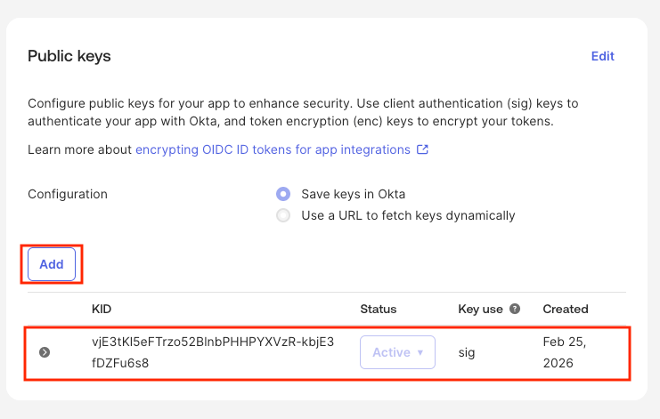 Okta key generation dialog