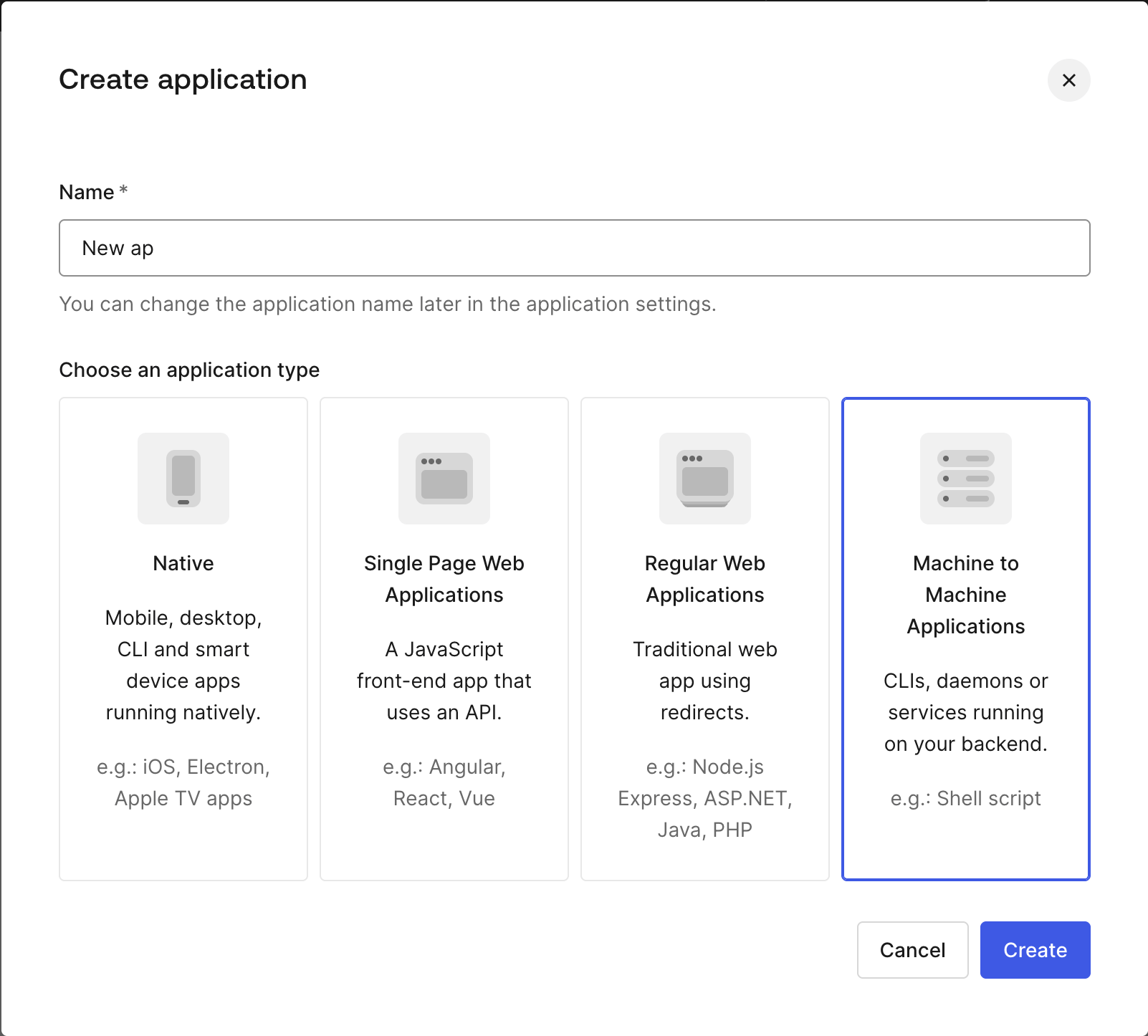 Auth0 application type selection
