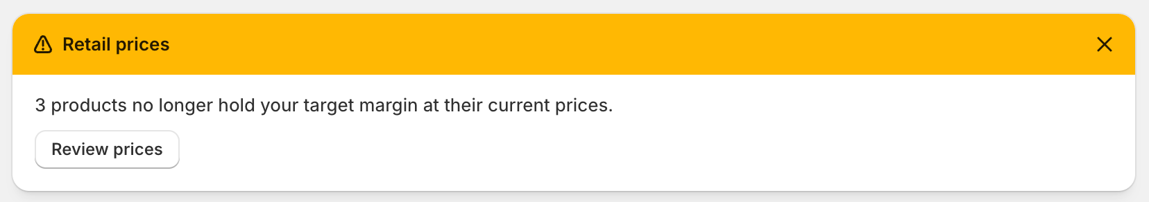 The retail prices banner on a received purchase order