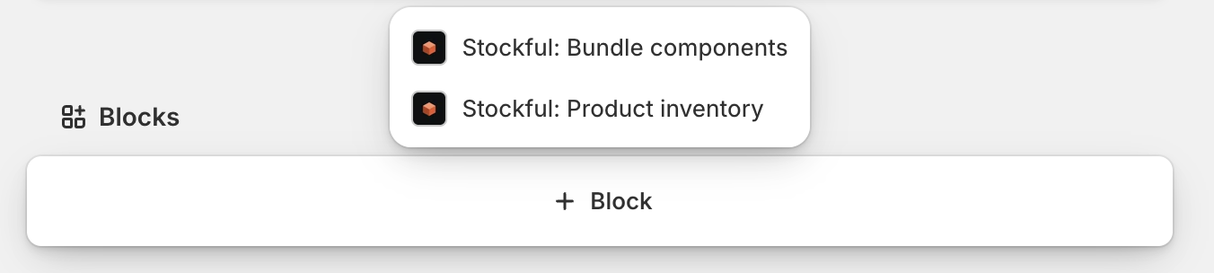 The block picker listing Stockful's admin blocks