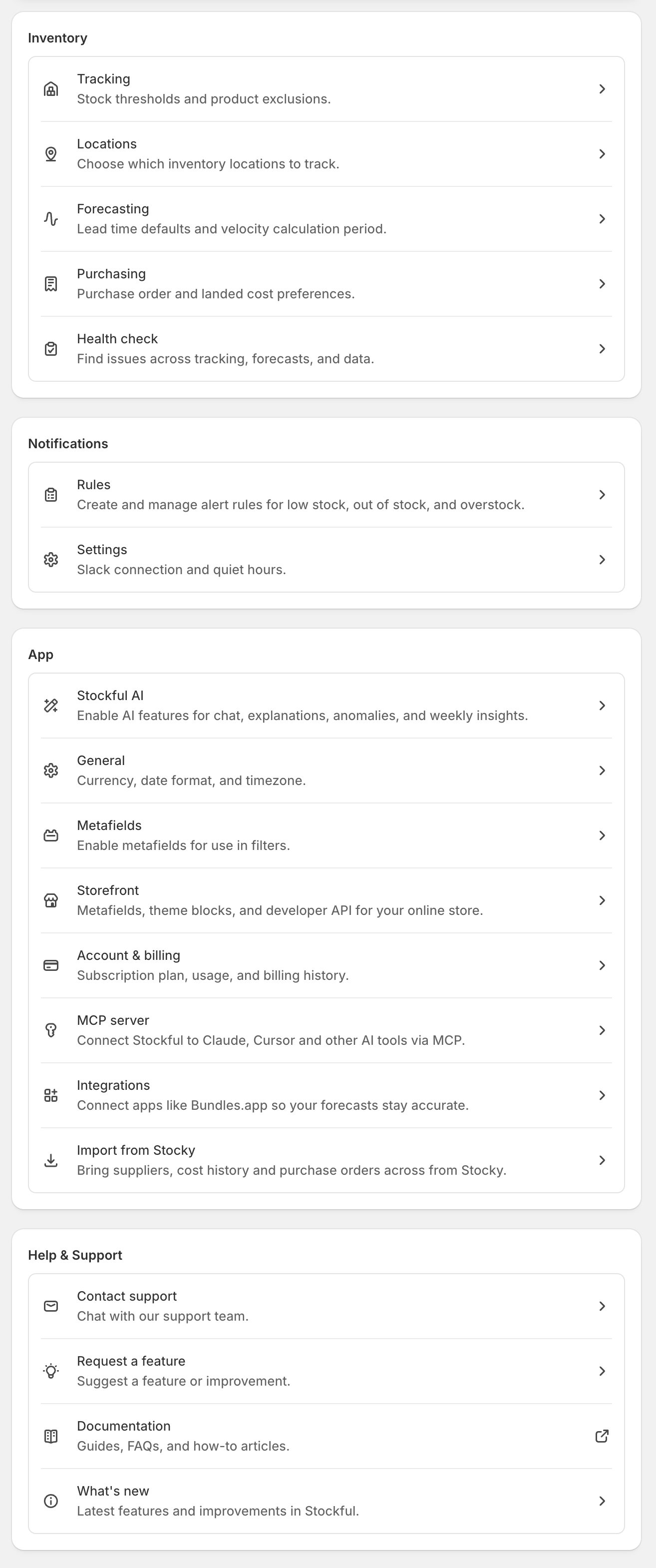 Stockful settings