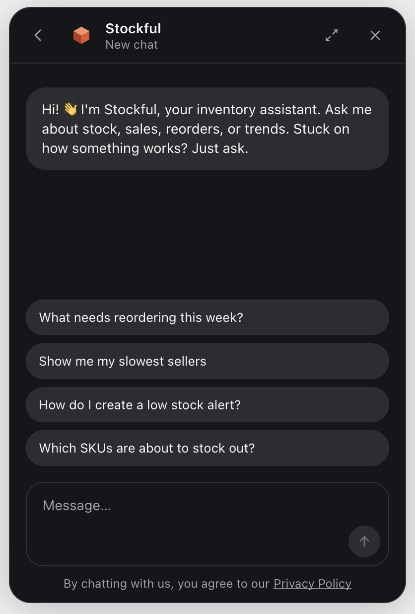 The Stockful AI assistant with suggested questions
