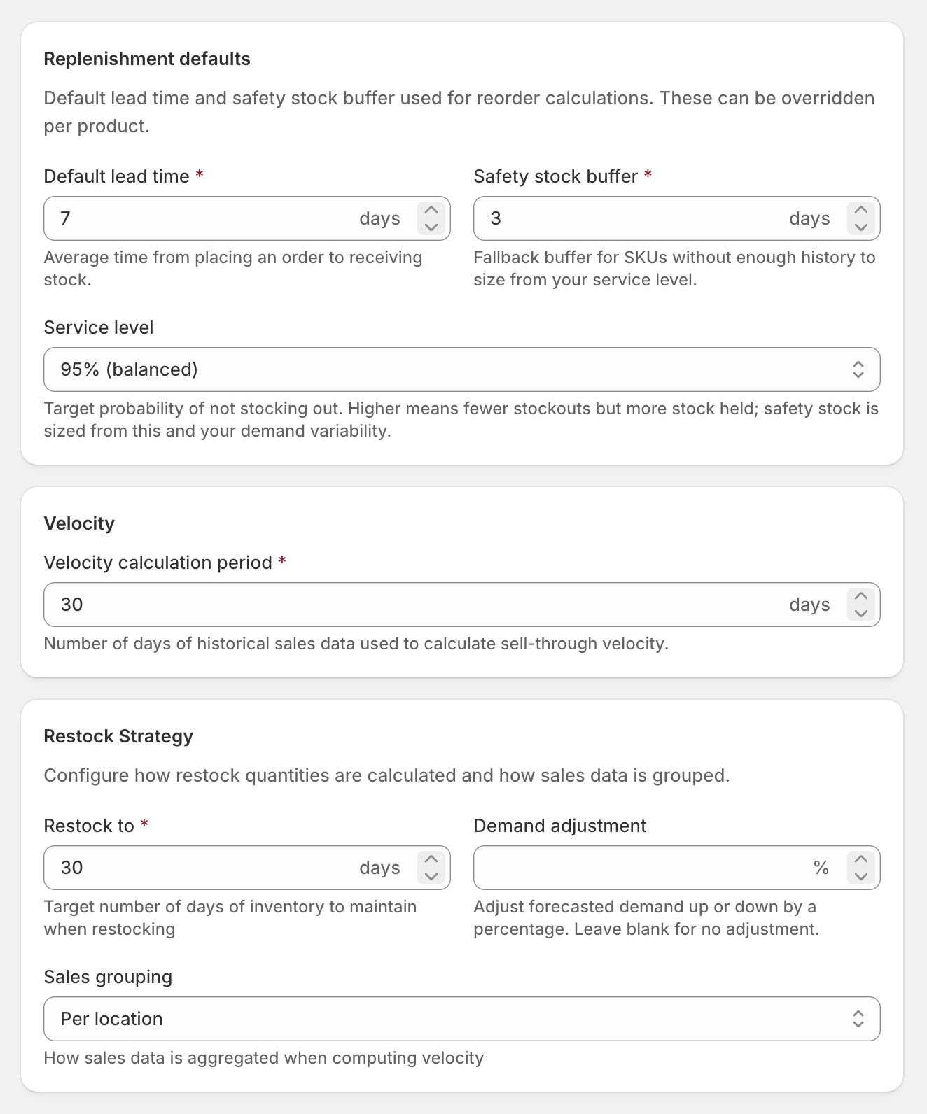 Forecasting settings