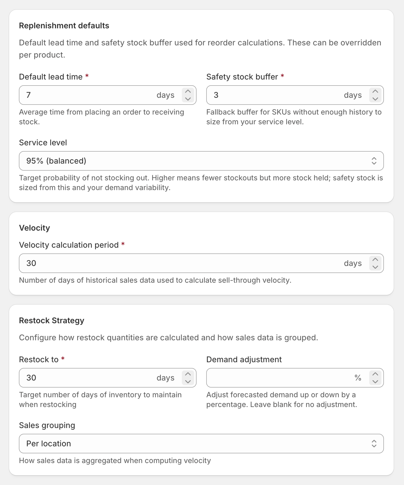 Forecasting settings