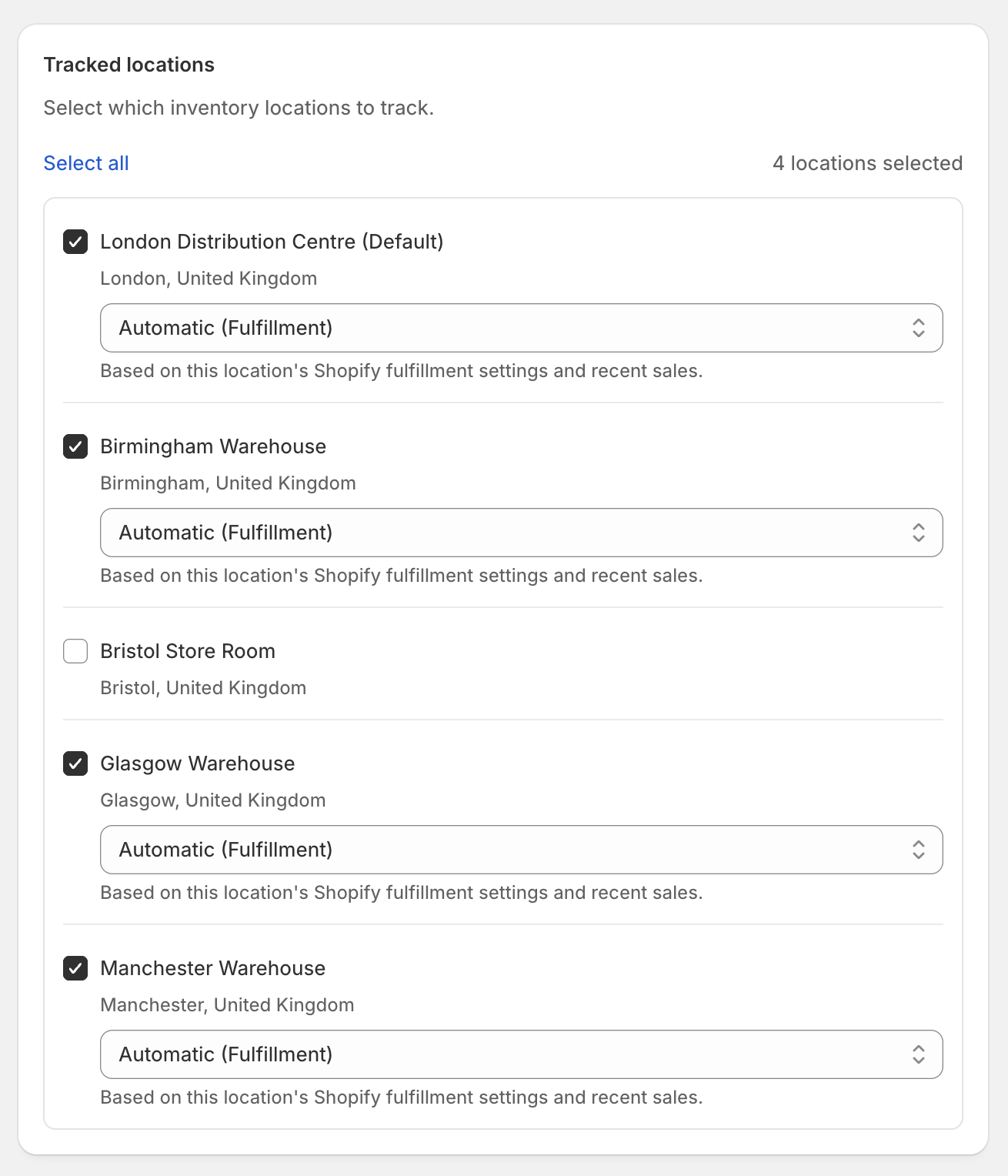 Location tracking settings with tracked toggles and roles
