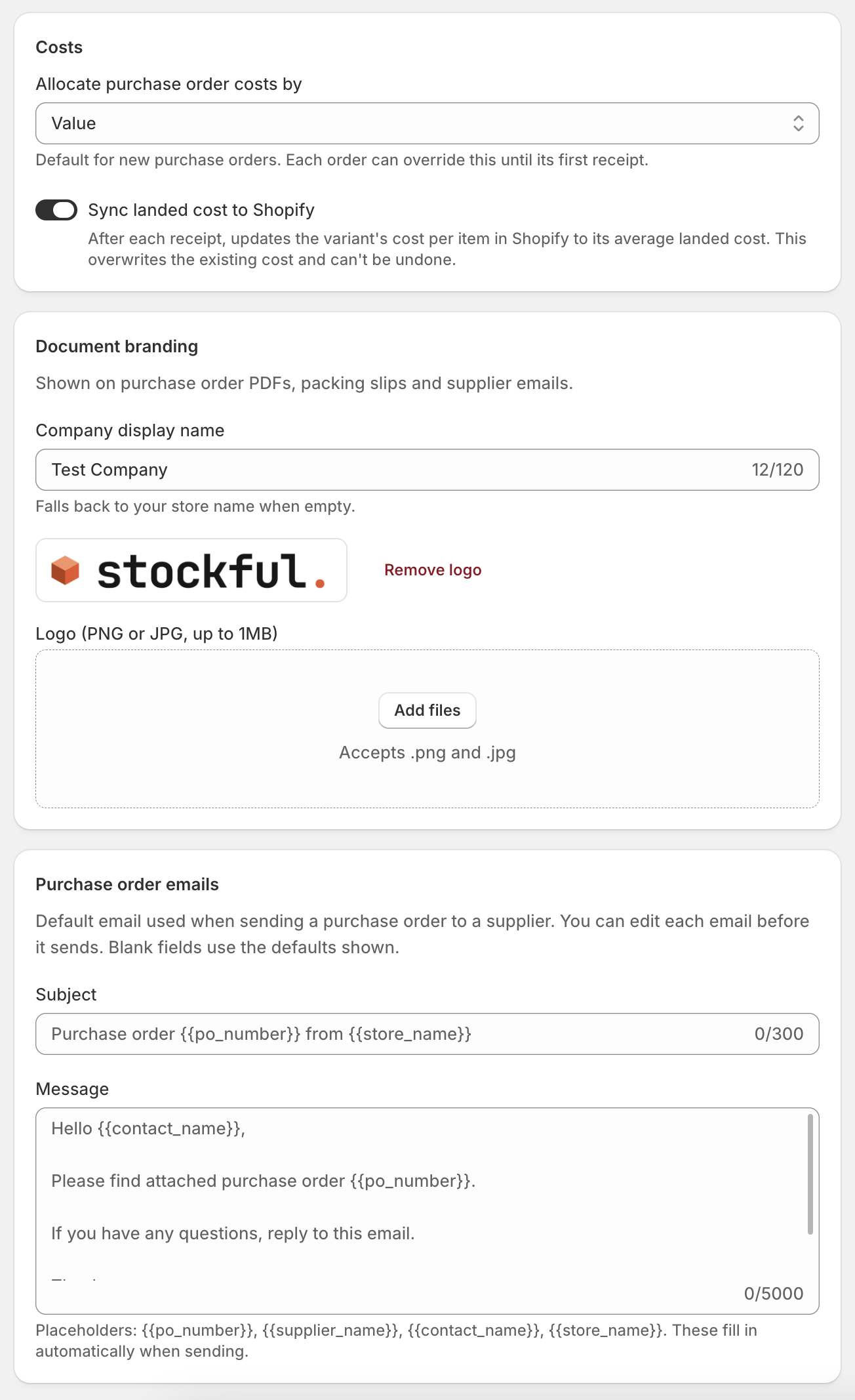 Purchasing settings