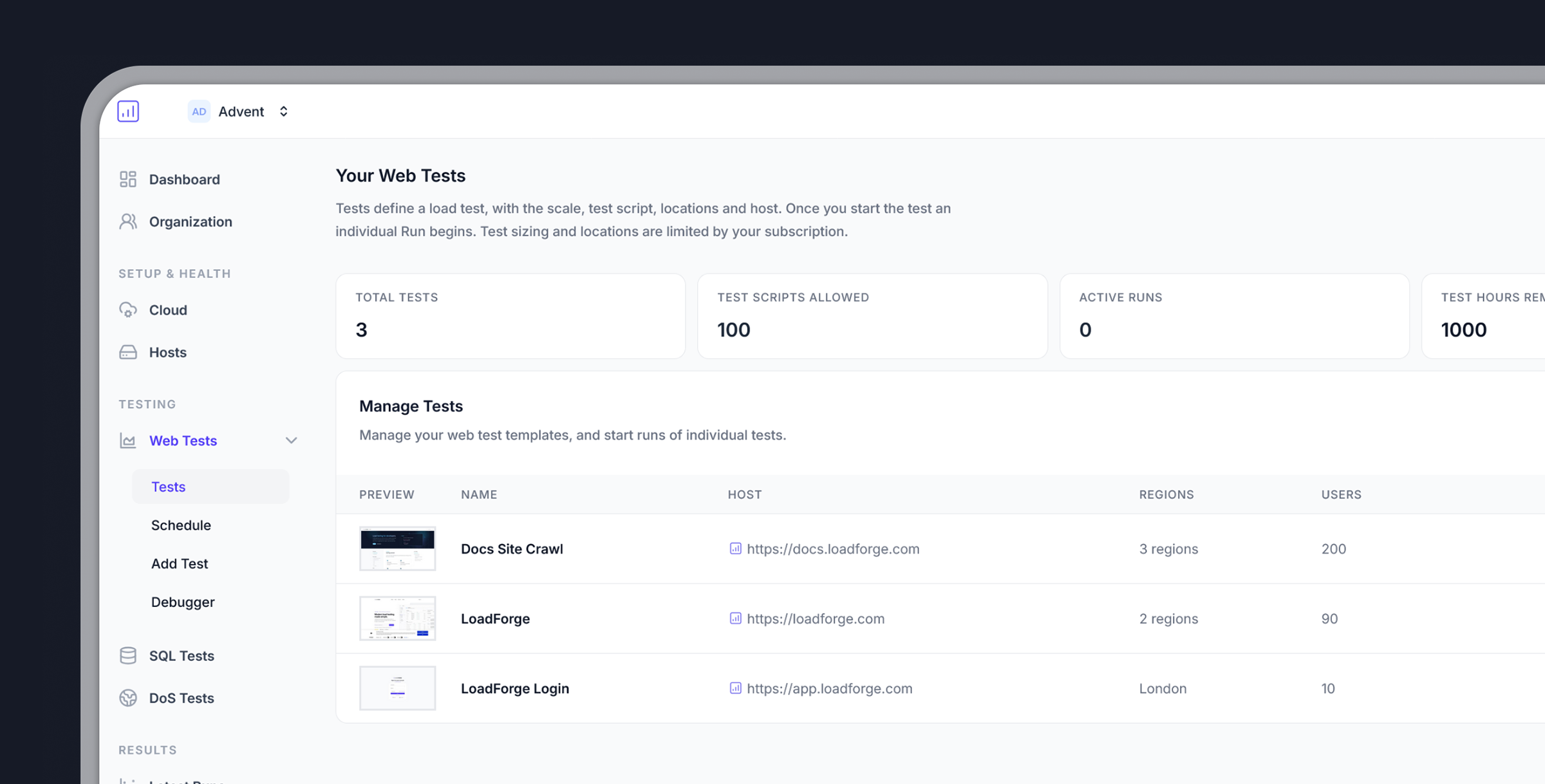 LoadForge Load Testing Platform