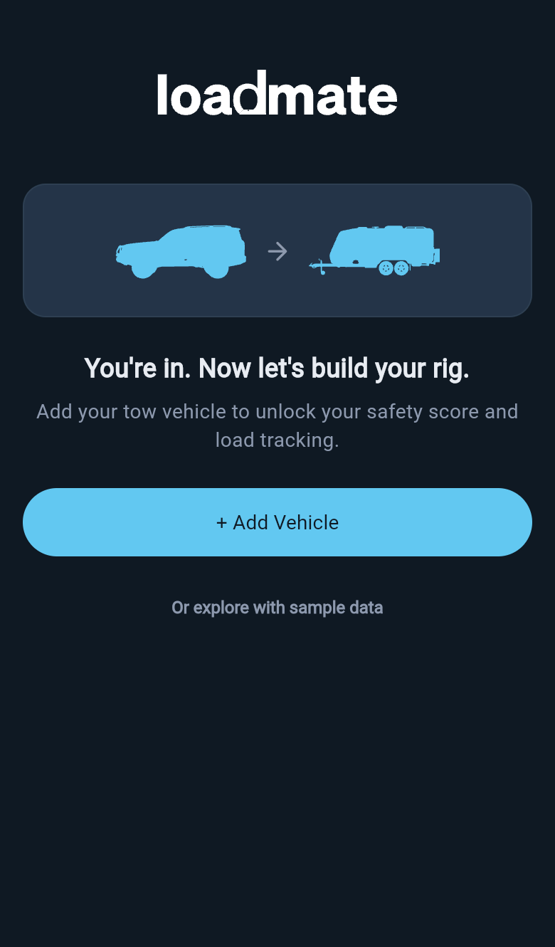 Setup choice showing add vehicle and explore sample data options.
