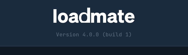 Top of the About screen showing the loadmate brand and a version and build number line.