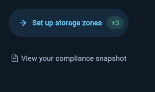 Rig tab next-action chip pointing to Set up storage zones.