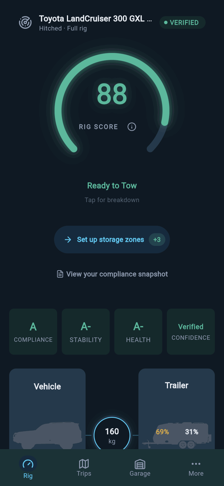 Animation showing a grade cell being tapped and the breakdown sheet sliding up with that category's checks.