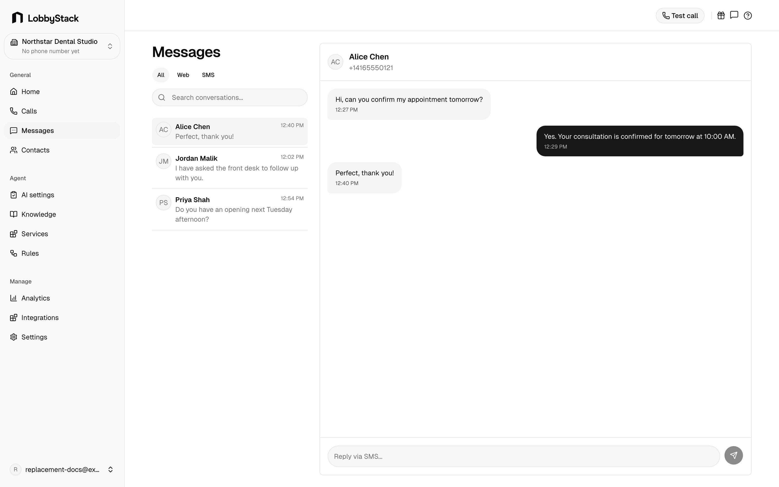 Página Mensajes de LobbyStack