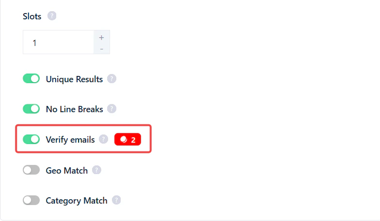 Verify emails toggle in Google Maps Squid settings