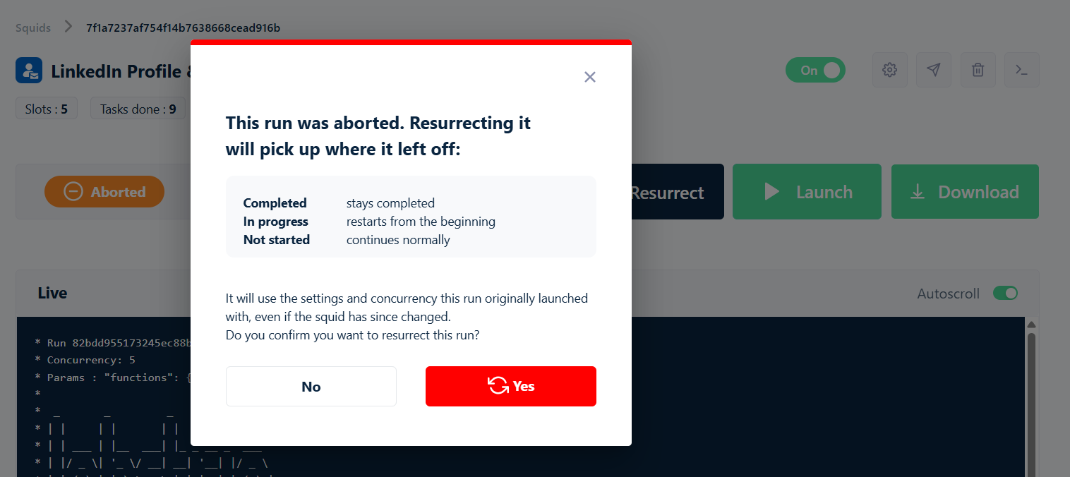 Resurrect confirmation dialog explaining how completed, in-progress and not-started tasks are handled