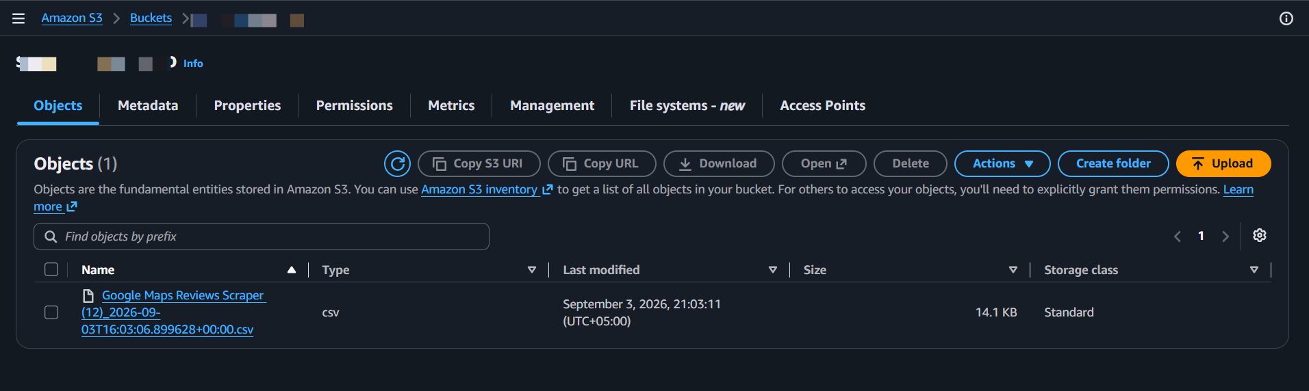 The results CSV delivered to the root of the S3 bucket after a run completes