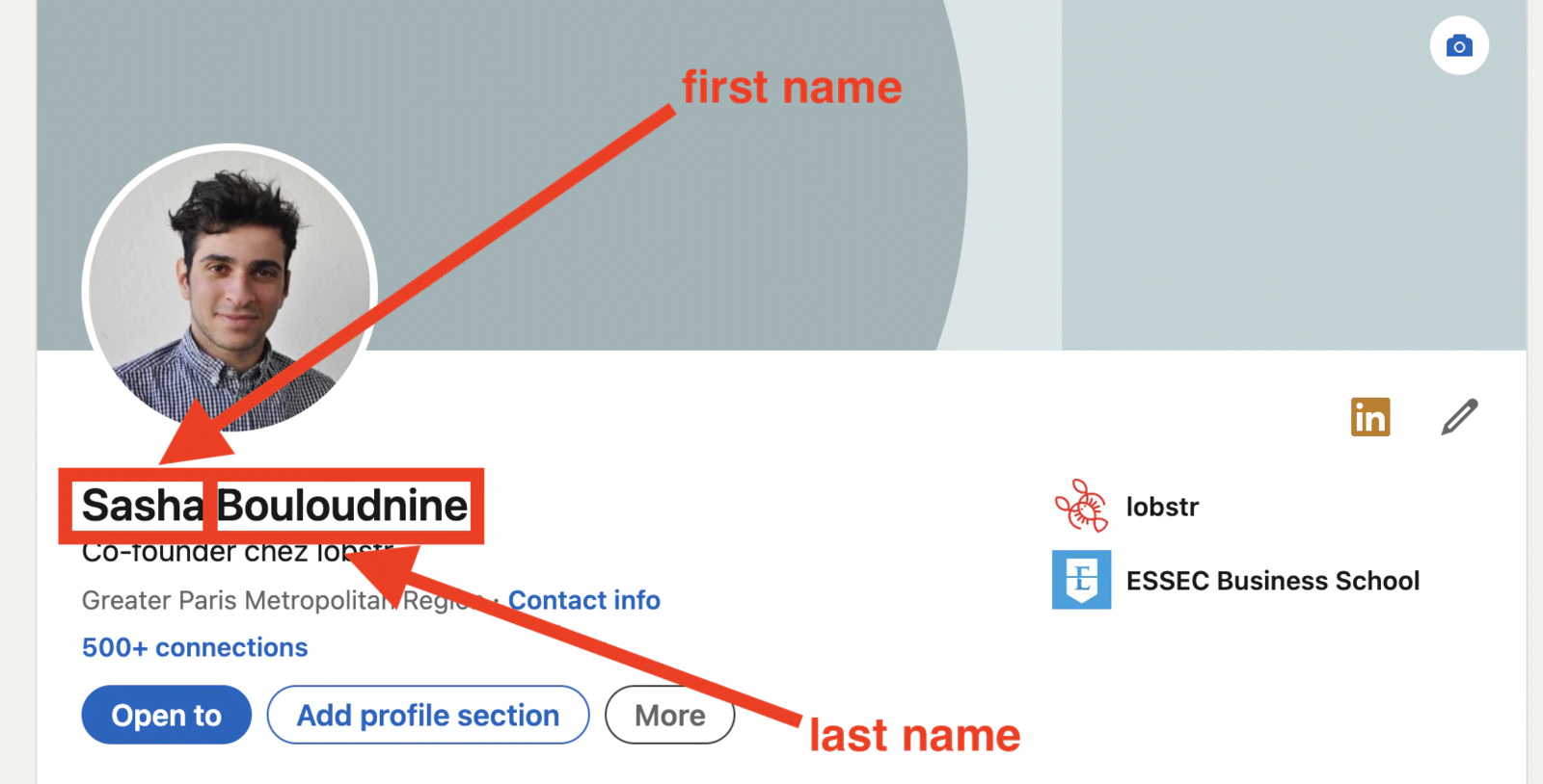 First and last name from LinkedIn profile