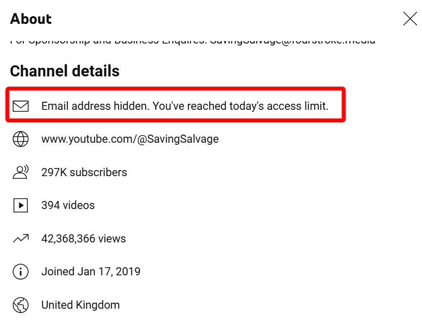 YouTube email viewing limit