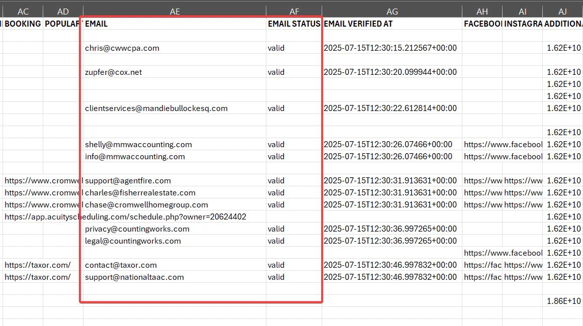 Email Status column with validation result