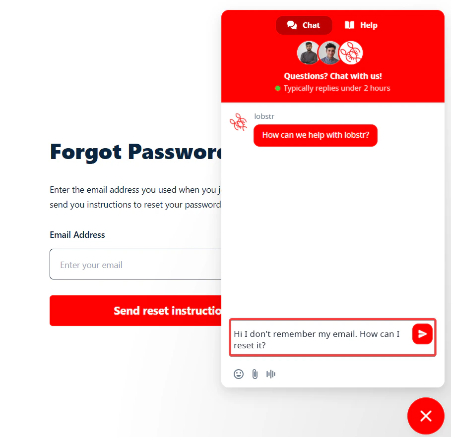 Contact support via Live Chat to reset email