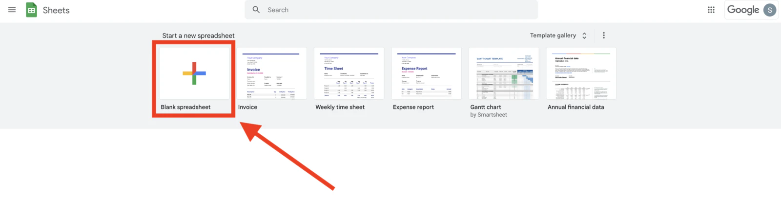 Click the + button to create a new spreadsheet