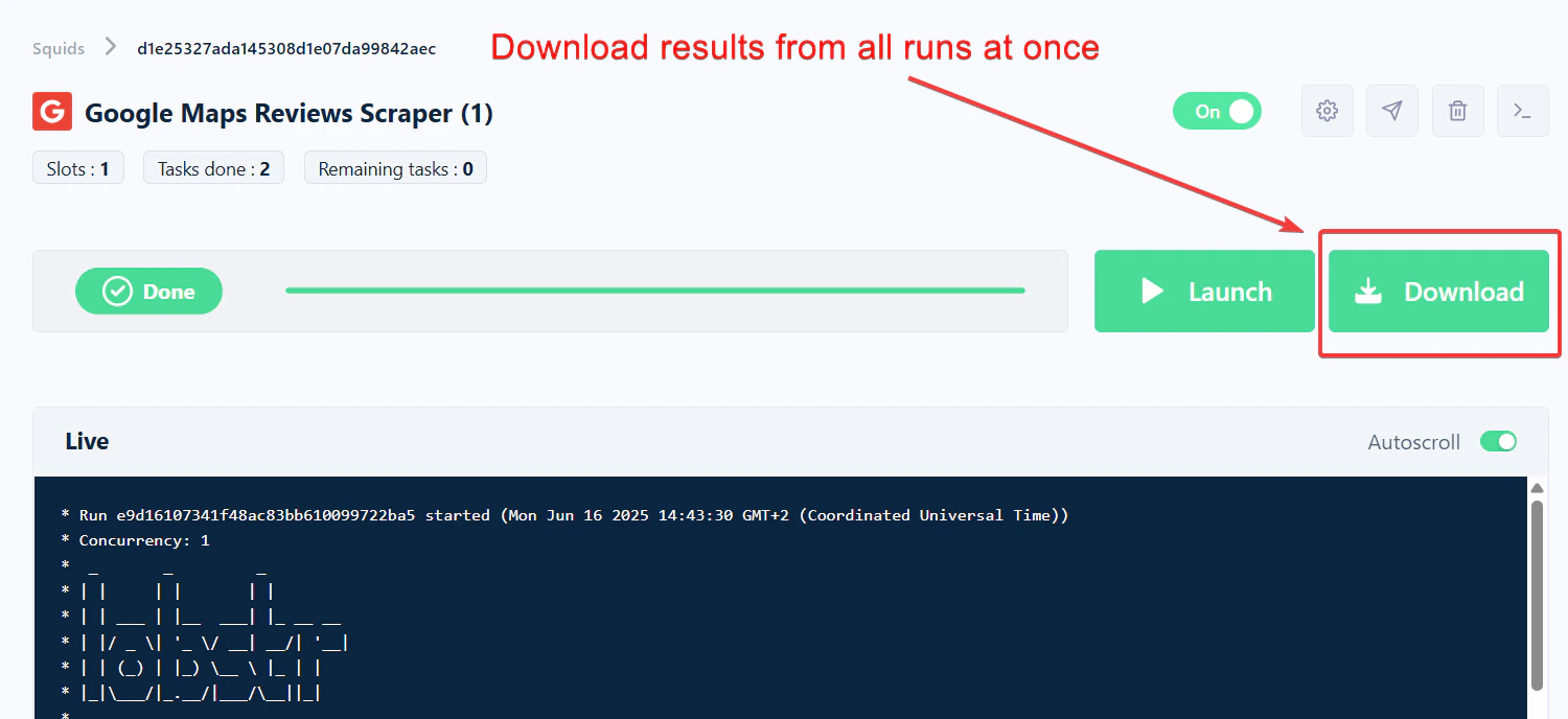 Download all runs as a merged CSV