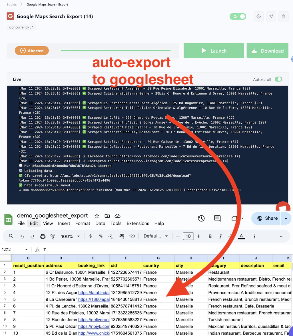 Auto-export data from a lobstr.io Squid to a Google Sheet