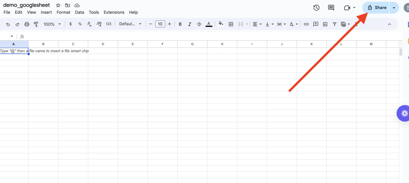 Click Share in Google Sheets