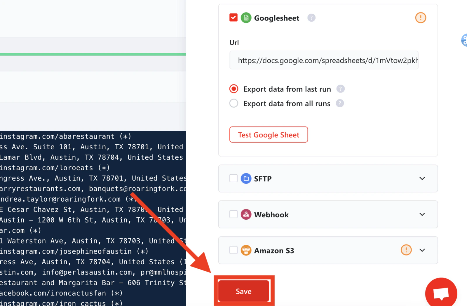 Click Save in the delivery settings