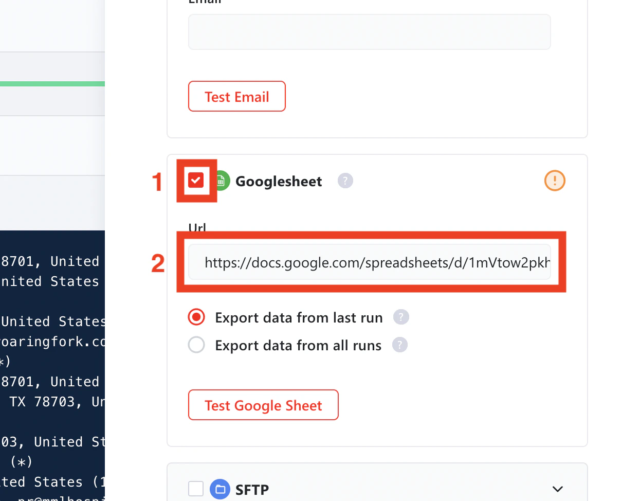 Paste the Google Sheet URL in the Squid delivery settings