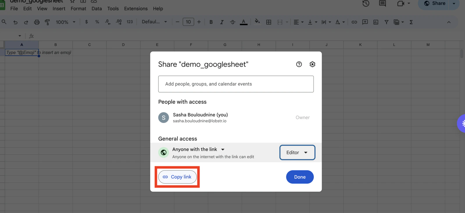 Copy the Google Sheet link